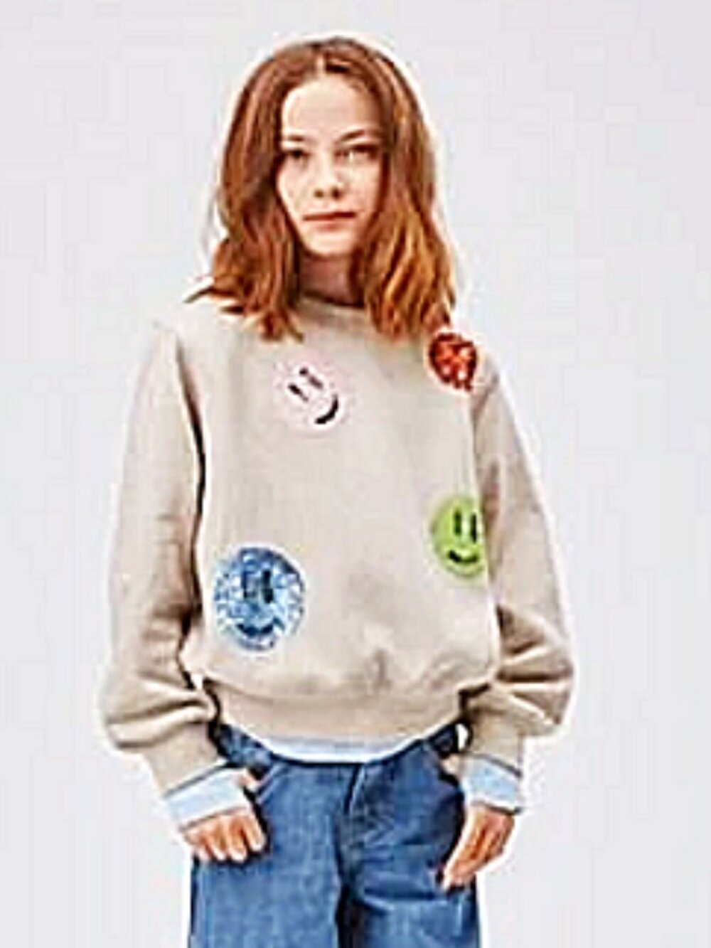 Molo Organic Cotton Child Sweatshirt Sequin Happy Face size 4T to 5
